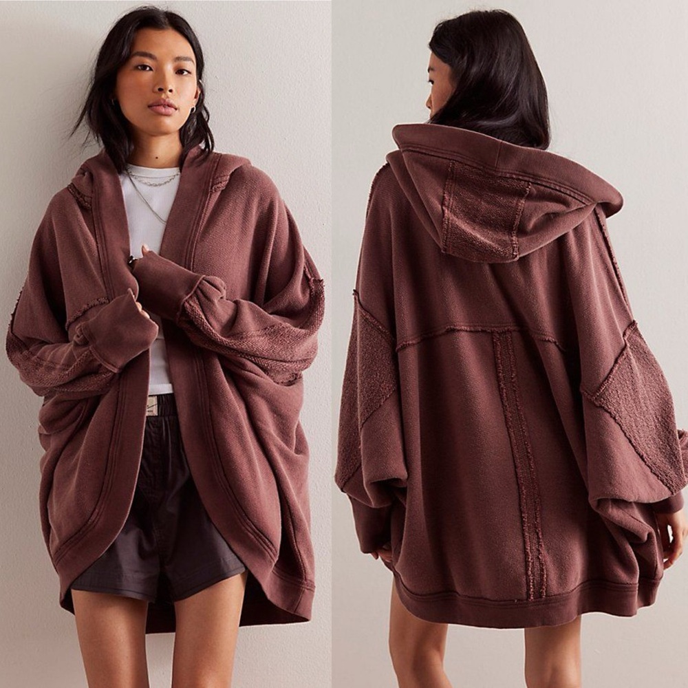 NWOT Free People Forever Yours Cardi Hoodie Sweatshirt M Eggplant